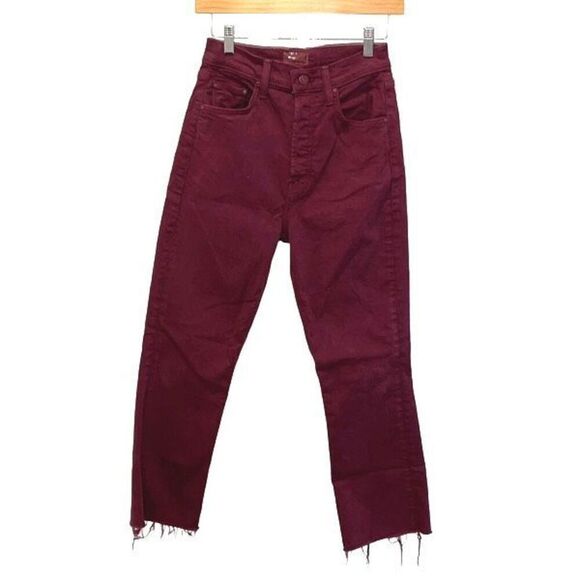 MOTHER The Tripper High Rise Ankle Fray Jeans in Burgundy Size 26 - Picture 2 of 14